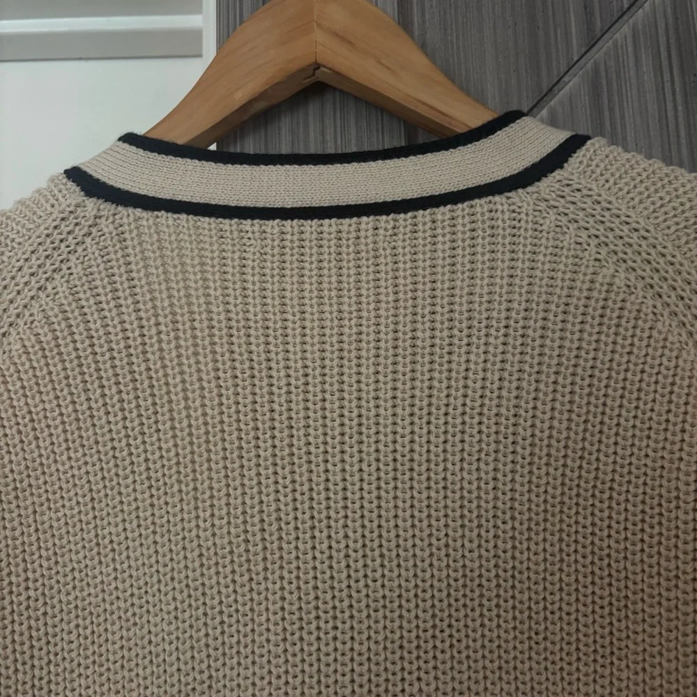 J.CREW Tipped V-neck Cotton Cardigan Sweater Women's Size Small Cream